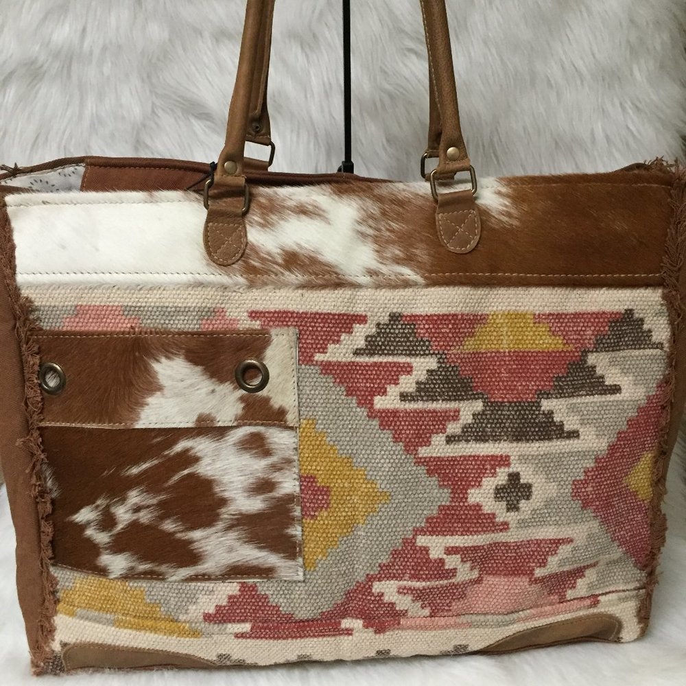 NEW Myra Huge Weekender Genuine Cowhide Canvas
